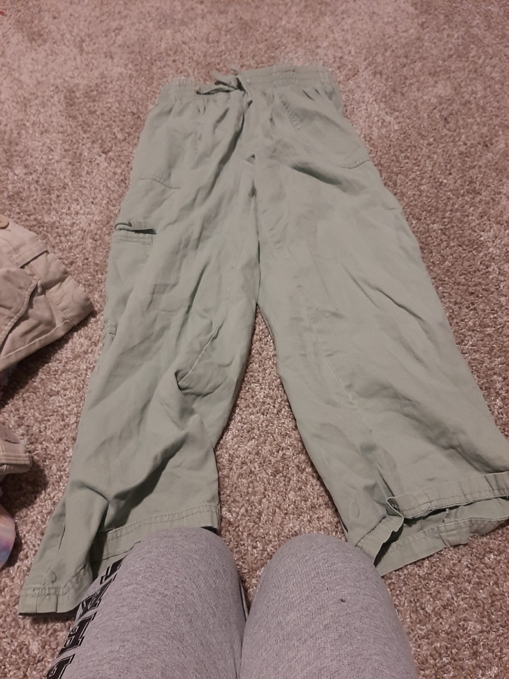 Youth Light Sage Green Casual Drawstring wide-leg Pants